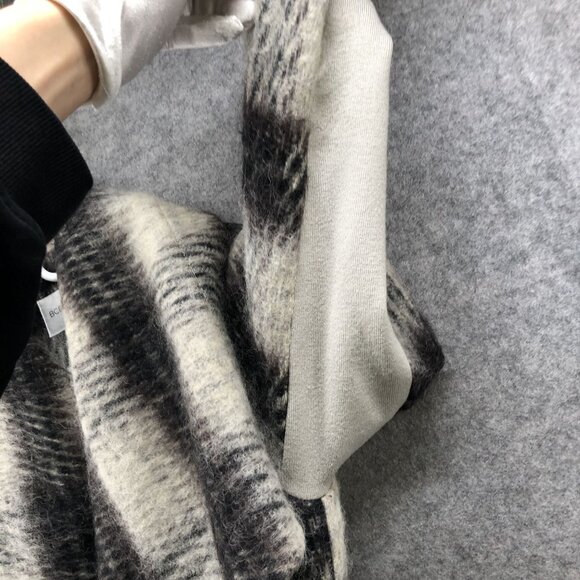 BCBGeneration Plaid Wool Blend Wrap Coat Womens Small S Black Ivory Fuzzy Long - Picture 10 of 13